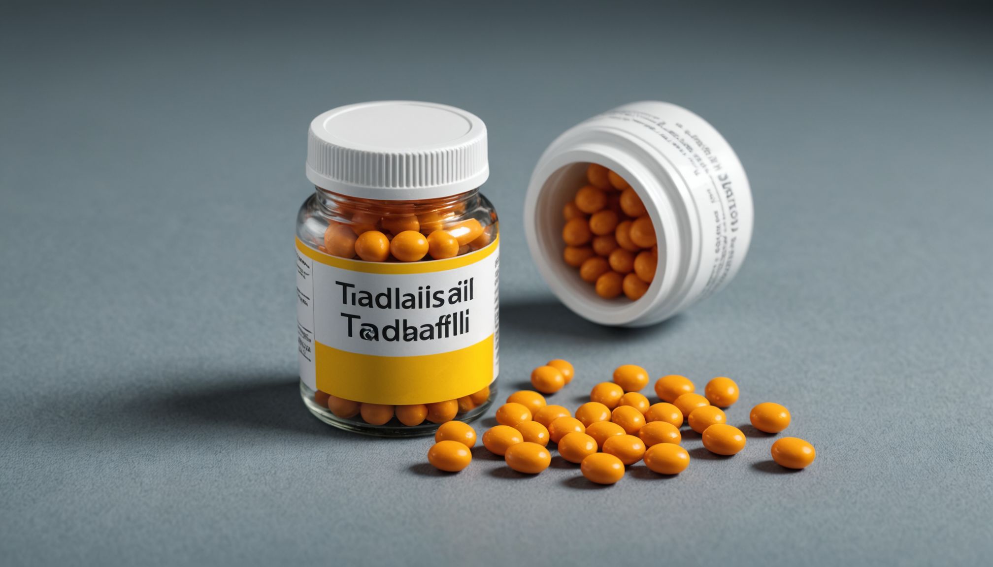 Illustration of Cialis (tadalafil) tablets with a medical information background