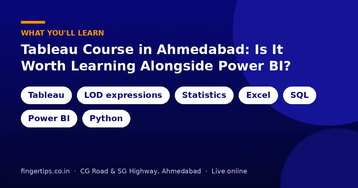 Tableau course in Ahmedabad module showing LOD expressions and a sales dashboard